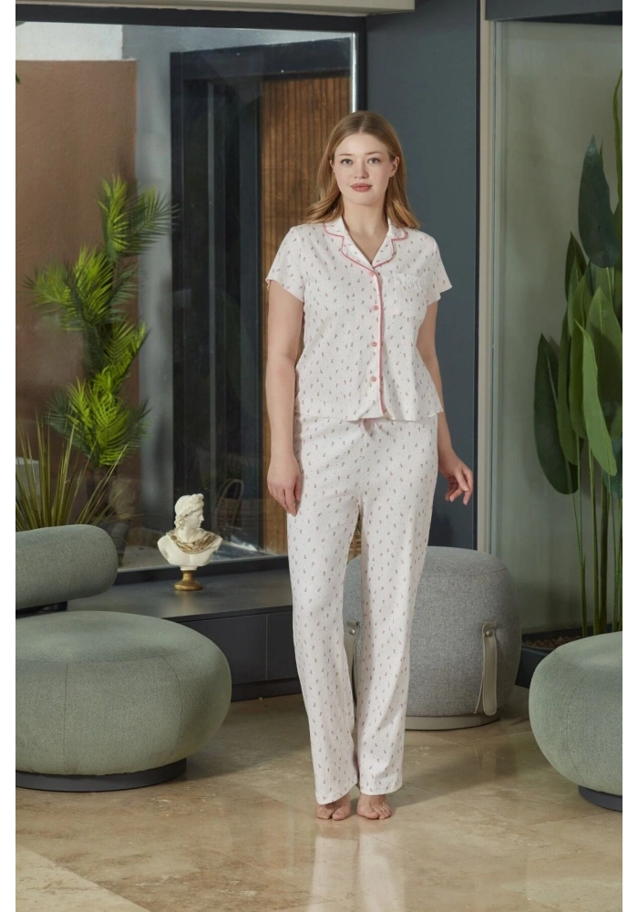 Aqua 26520 Kadın Düğmeli Kısa Kol Pijama Takımı