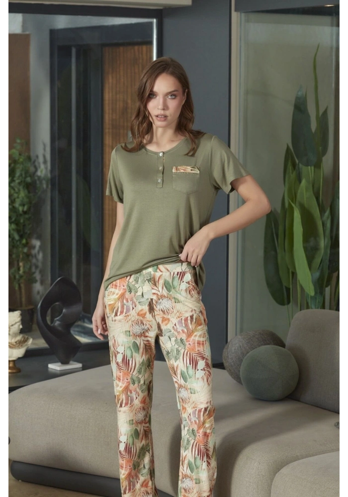 Aqua 26593 Kadın Desenli Kısa Kol Pijama Takımı