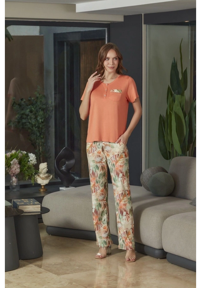 Aqua 26593 Kadın Desenli Kısa Kol Pijama Takımı
