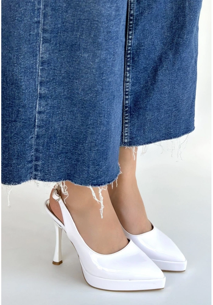Arim Beyaz Rugan Platform Topuk Ayakkabı