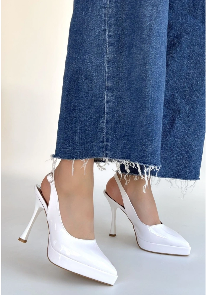 Arim Beyaz Rugan Platform Topuk Ayakkabı