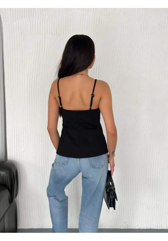 Askılı Dekolte deraylı bluz crop - Siyah