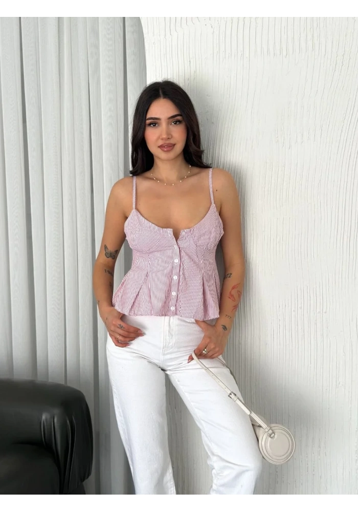 Askılı Dekolte deraylı crop - Kırmızı