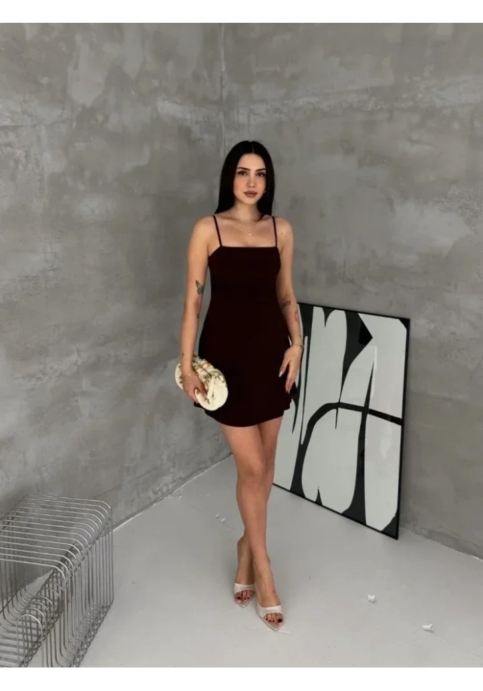 Askılı Şifon Mini Elbise Drapeli Bel Vücuda Oturan Yazlık Şık - Siyah