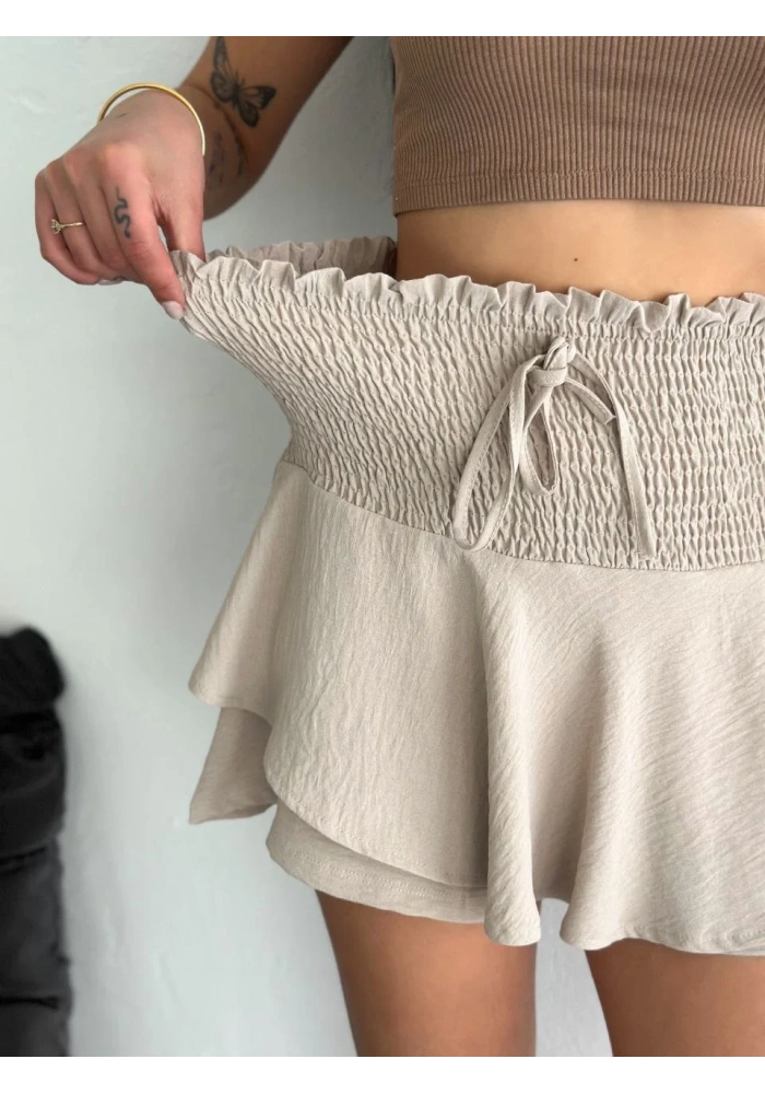 Ayrobin Şortlu Etek - Bej
