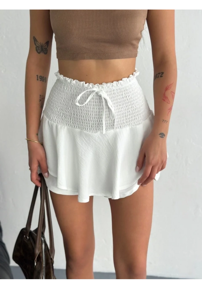 Ayrobin Şortlu Etek - Beyaz