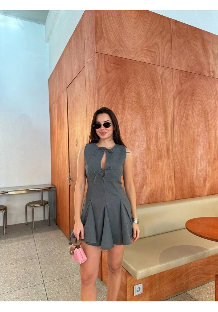 Bağcık detaylı Kolsuz Mini Elbise - Antrasit