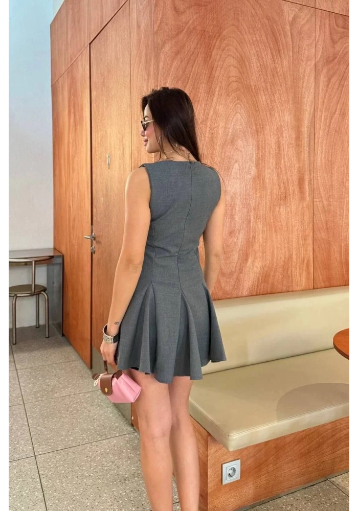 Bağcık detaylı Kolsuz Mini Elbise - Antrasit