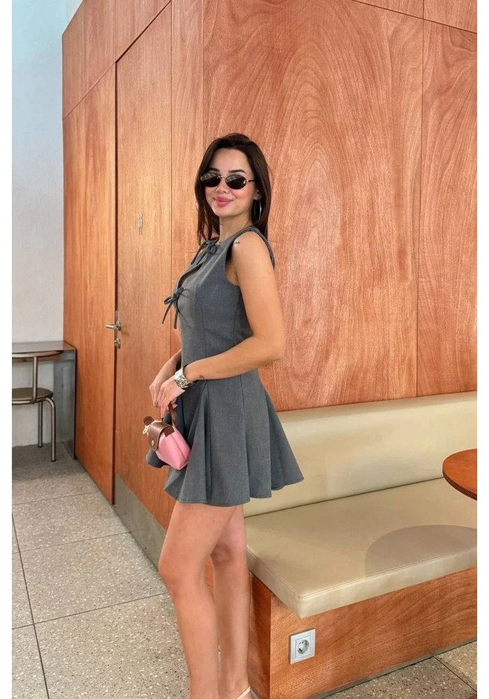 Bağcık detaylı Kolsuz Mini Elbise - Antrasit