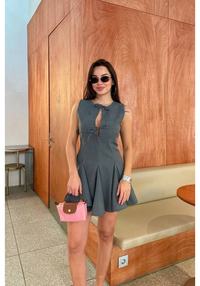 Bağcık detaylı Kolsuz Mini Elbise - Antrasit