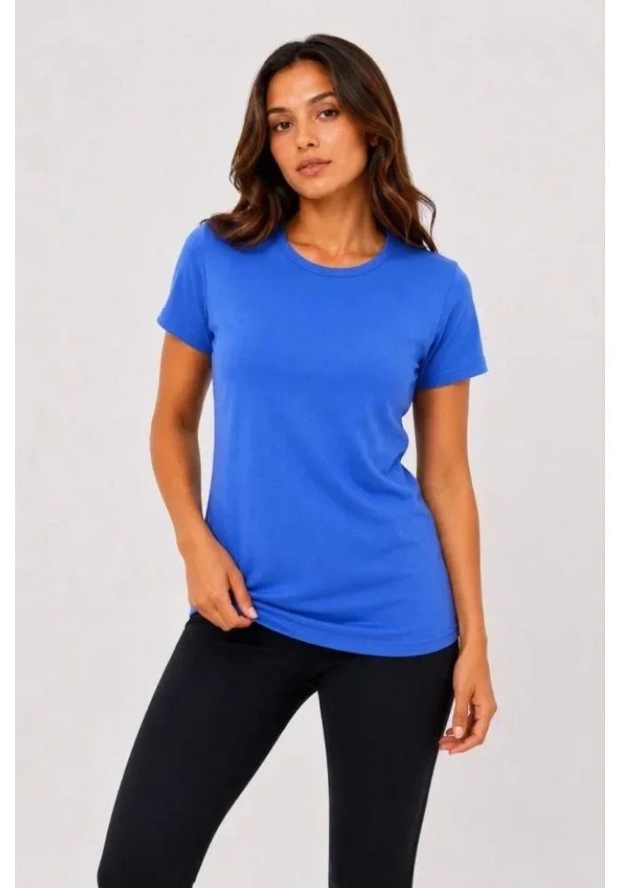 Basic Bisiklet Yaka Yazlık Slim Fit T-Shirt - Mavi - Hardal Sarısı