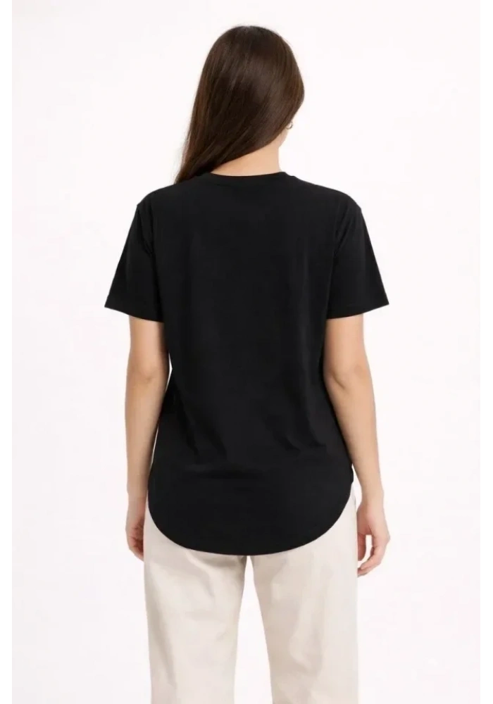 Basic T-Shirt Kısa Kol Bisiklet Yaka Oval Kesim Tişört - Siyah