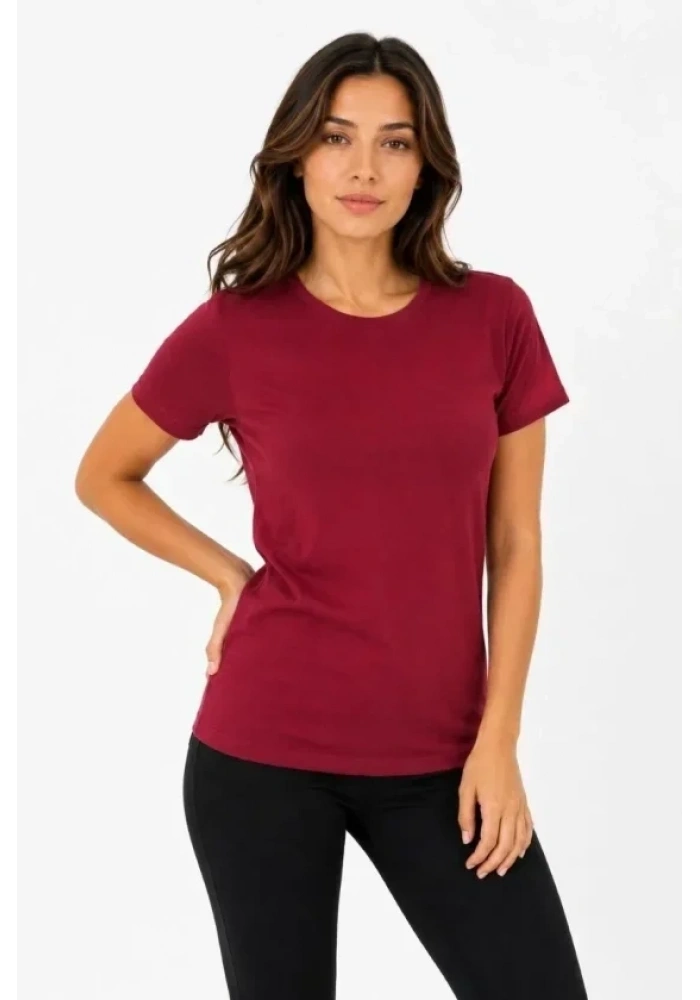Basic Tişört Bisiklet Yaka Kısa Kol Günlük Yazlık Slim Fit T-Shirt - Bordo