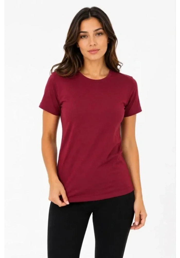 Basic Tişört Bisiklet Yaka Kısa Kol Günlük Yazlık Slim Fit T-Shirt - Bordo