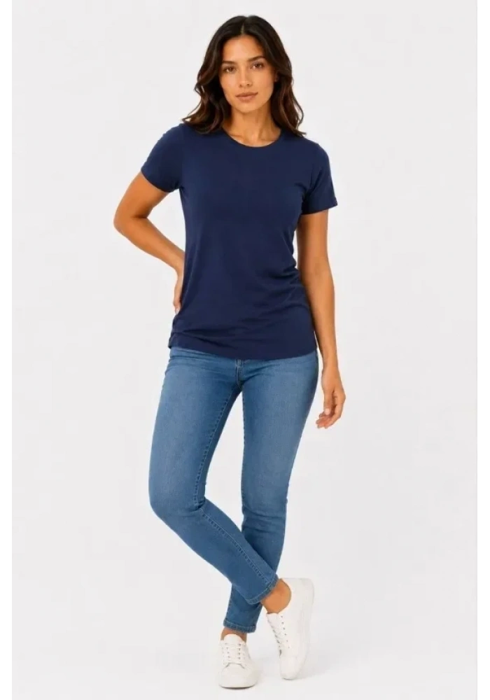 Basic Tişört Bisiklet Yaka Kısa Kol Günlük Yazlık Slim Fit T-Shirt - Lacivert