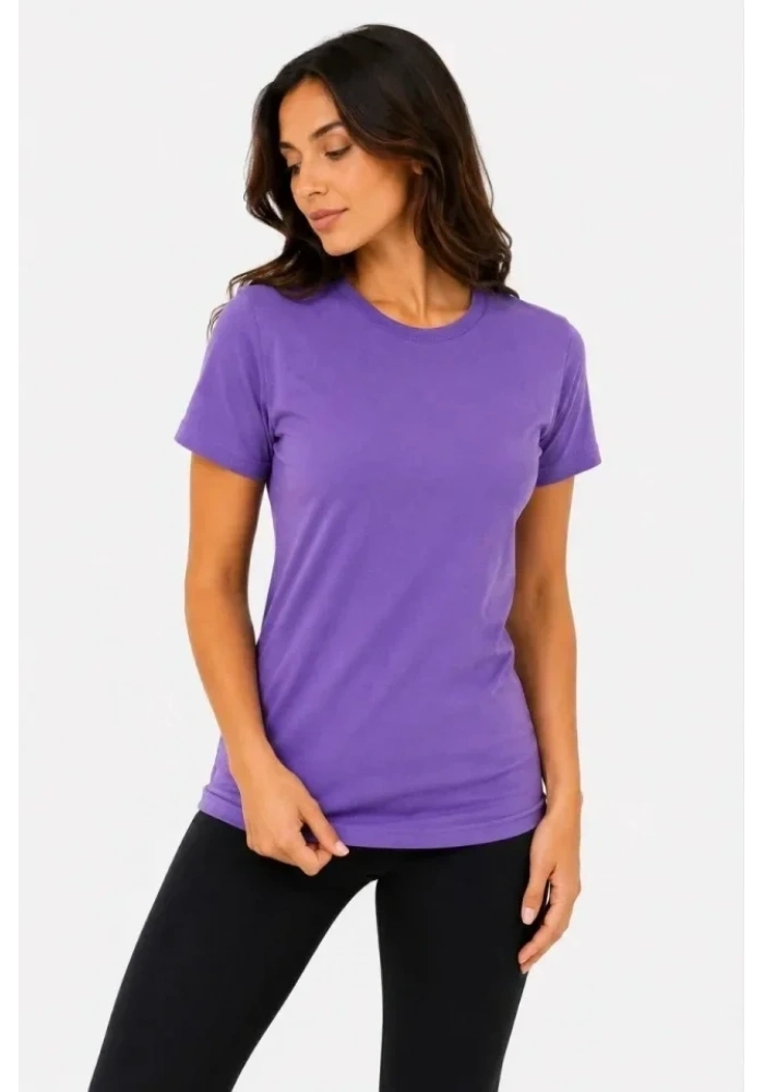 Basic Tişört Bisiklet Yaka Kısa Kol Günlük Yazlık Slim Fit T-Shirt - Mor