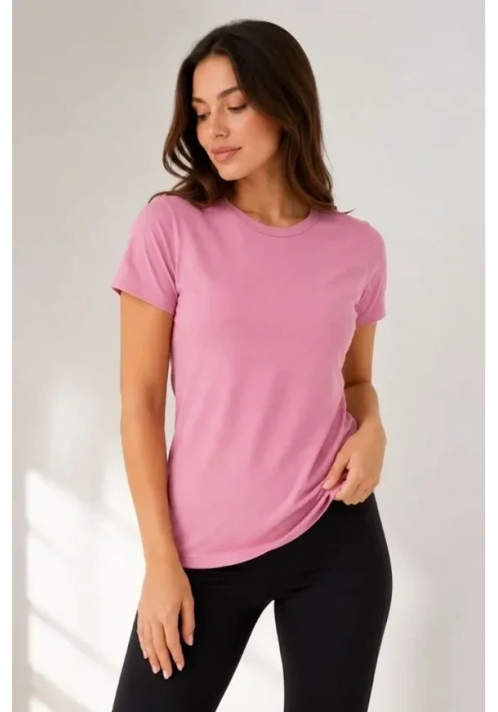 Basic Tişört Bisiklet Yaka Kısa Kol Günlük Yazlık Slim Fit T-Shirt - Pembe