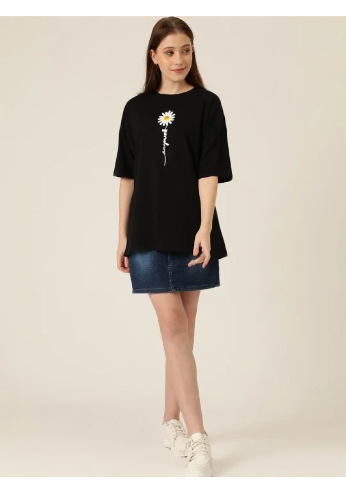 Baskılı Kadın T-shirt - Siyah