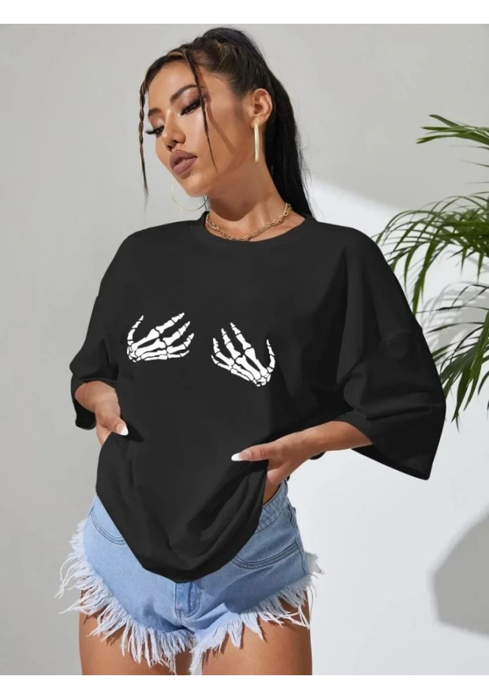 Baskılı Kadın T-shirt - Siyah