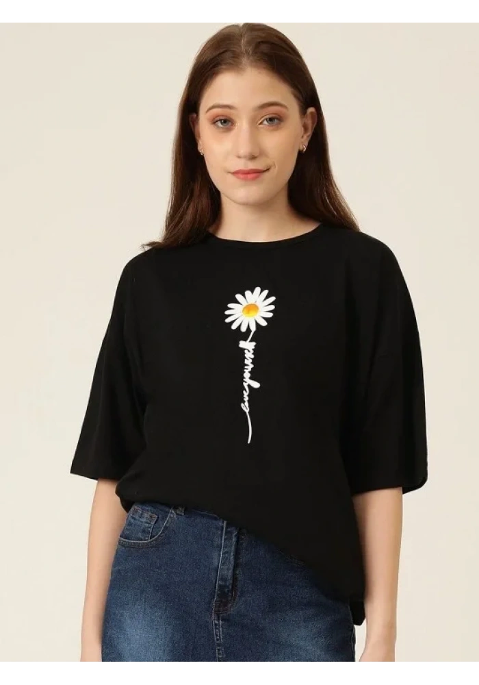 Baskılı Kadın T-shirt - Siyah