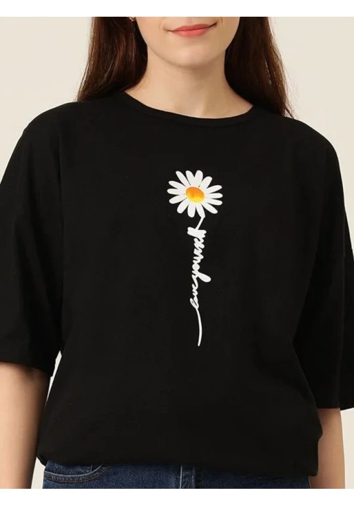 Baskılı Kadın T-shirt - Siyah