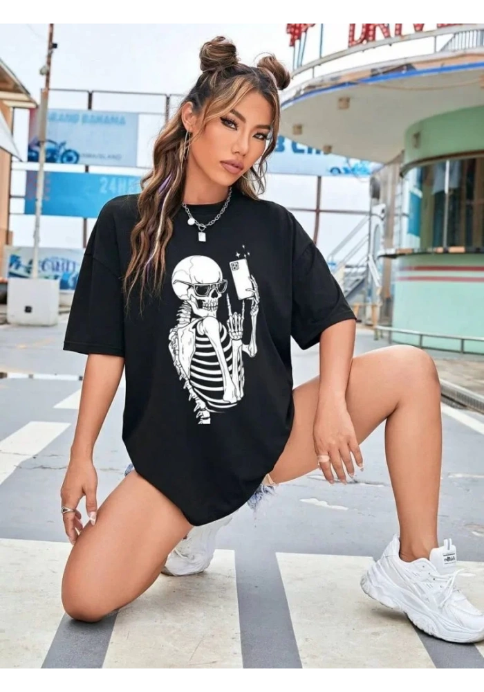 Baskılı Kadın T-shirt - Siyah