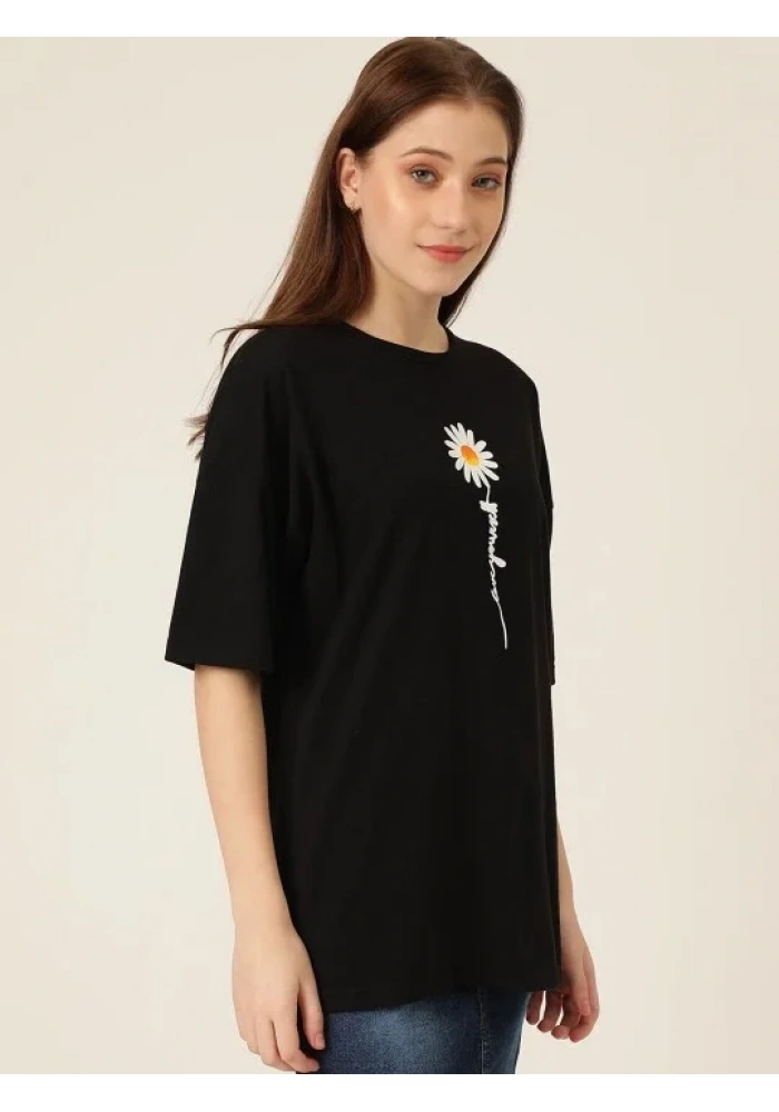 Baskılı Kadın T-shirt - Siyah