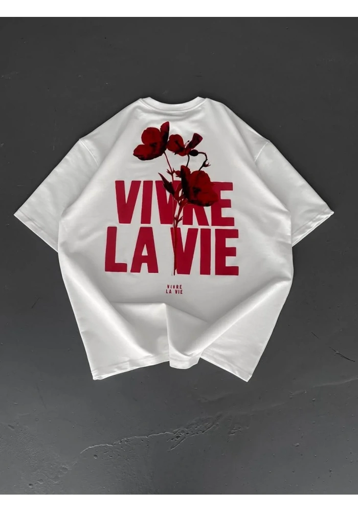 Erkek Baskılı Oversize Bisiklet Yaka T-shirt - Beyaz