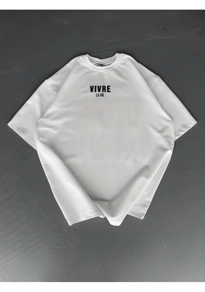 Erkek Baskılı Oversize Bisiklet Yaka T-shirt - Beyaz