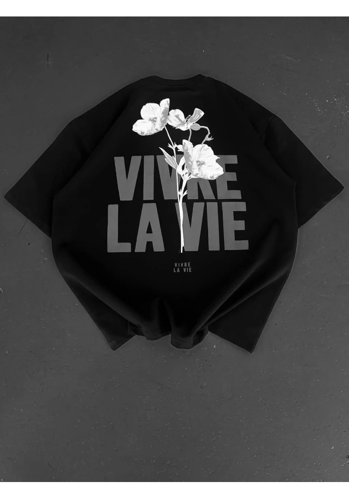 ERKEK Baskılı Oversize Bisiklet Yaka T-shirt - Siyah