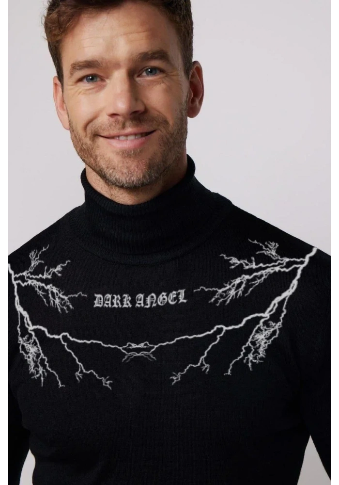 Baskılı Tam Boğazlı Uzun Kol Dokuma Triko - Siyah