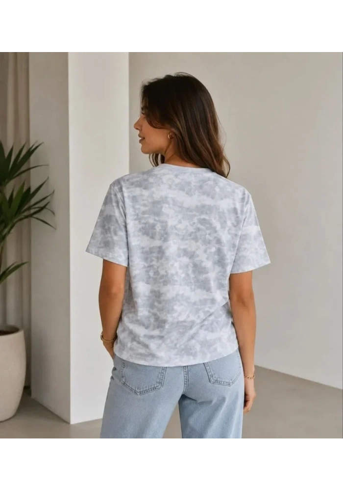 Batik Desenli Tişört Bisiklet Yaka Kısa Kol Regular Fit T-shirt - Gri