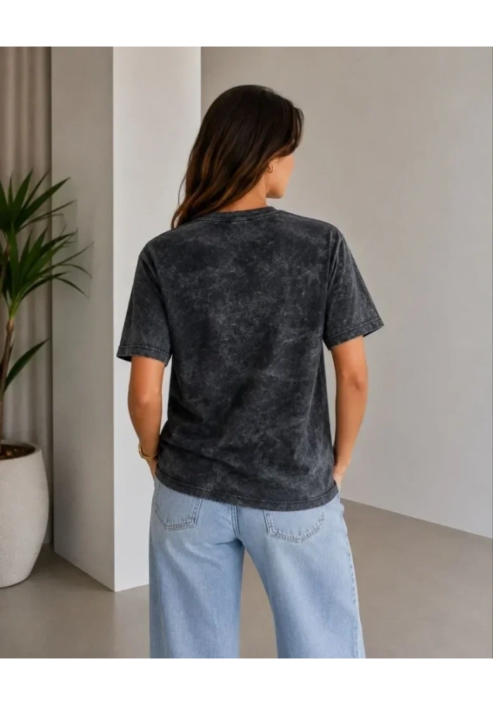 Batik Desenli Tişört Bisiklet Yaka Kısa Kol Regular Fit T-shirt - Siyah