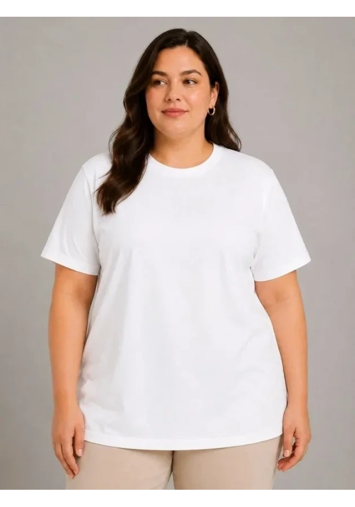Battal Big Size Basic Tişört Bisiklet Yaka Rahat Kalıp T-Shirt - Beyaz