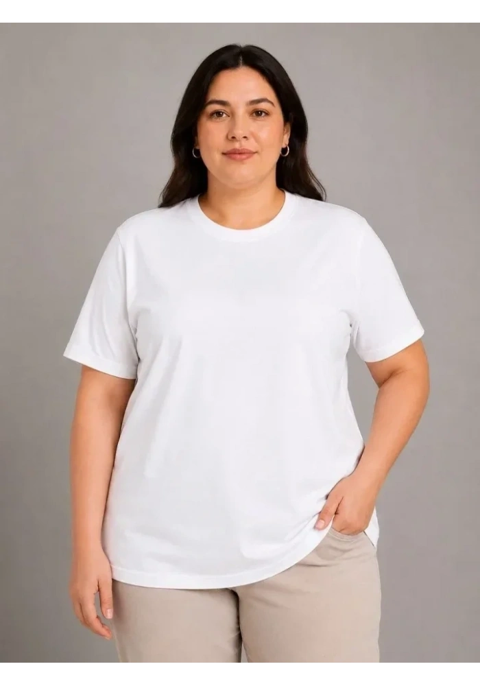 Battal Big Size Basic Tişört Bisiklet Yaka Rahat Kalıp T-Shirt - Beyaz