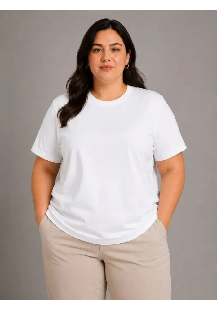 Battal Big Size Basic Tişört Bisiklet Yaka Rahat Kalıp T-Shirt - Beyaz