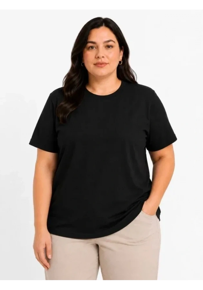 Battal Big Size Basic Tişört Bisiklet Yaka Rahat Kalıp T-Shirt - Siyah