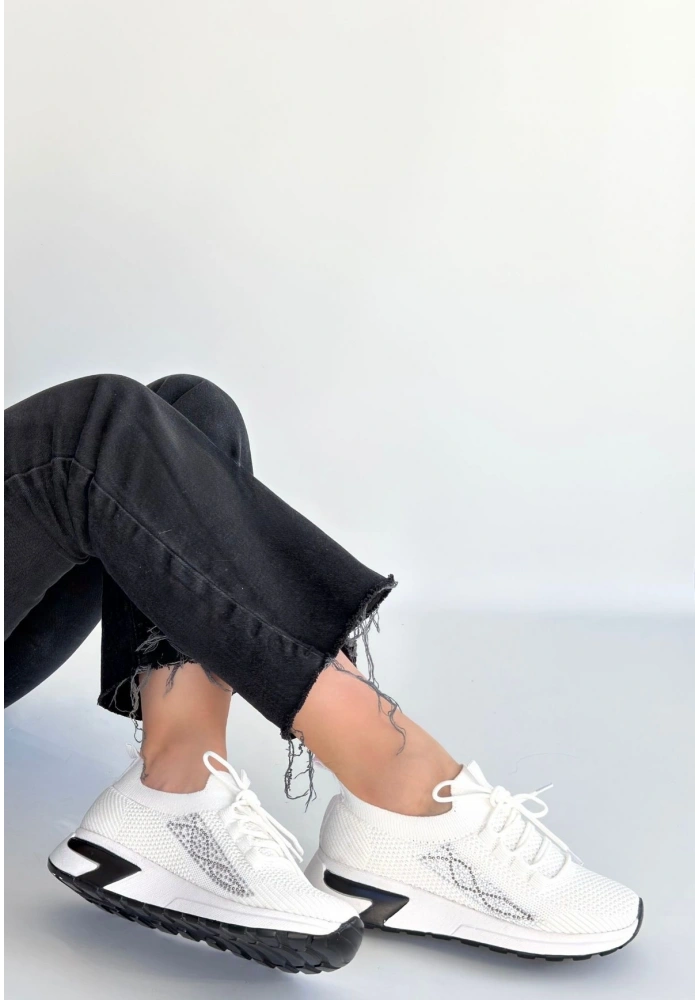 Belan Beyaz Triko Bağcıklı Spor Ayakkabı