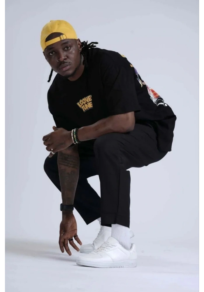 Erkek Kısa Kol Yazlık Tişört Bisiklet Yaka Baskılı Oversize T-Shirt - Siyah