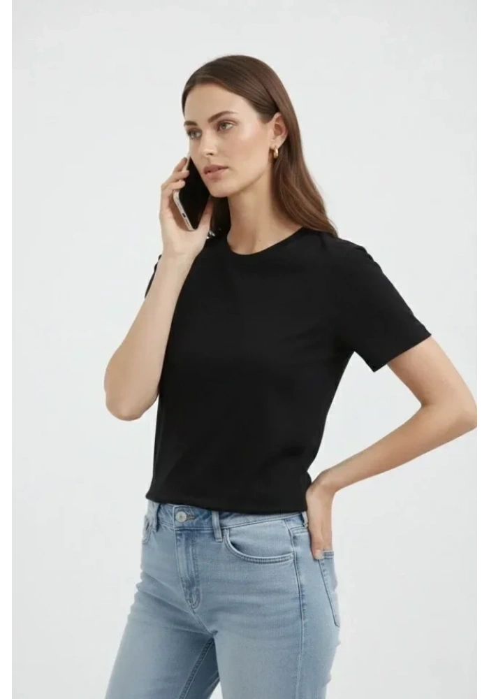 Bisiklet Yaka Tişört Regular Kalıp Basic Pamuklu Günlük Kullanım T-shirt - Siyah