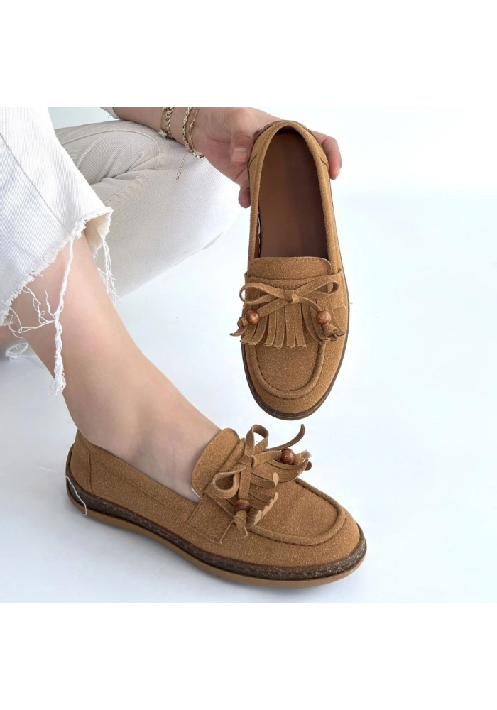 Boriy Taba Deri Tozu Süet Babet Ayakkabı