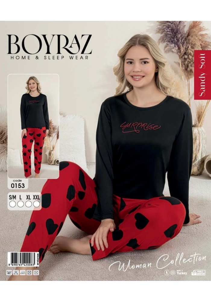 Boyraz 0153 Kadın Sandy Soft Uzun Kol Pijama Takımı