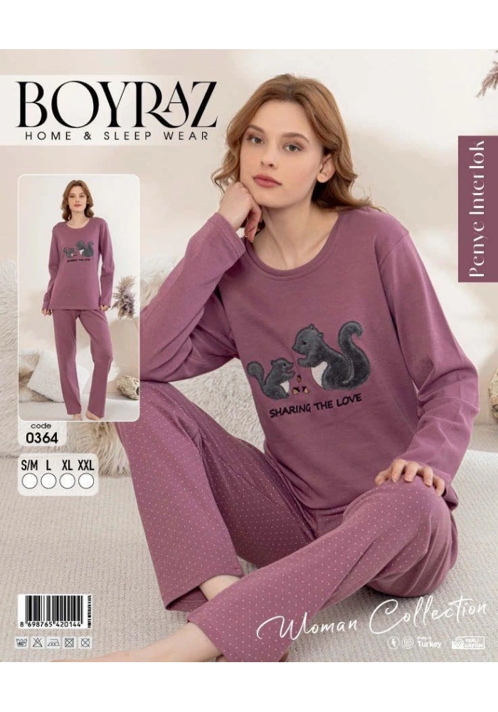 Boyraz 0364 Kadın Penye Uzun Kol Pijama Takımı