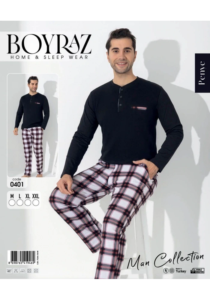 Boyraz 0401 Erkek Uzun Kol Pijama Takımı