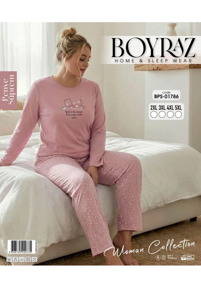 Boyraz BPS-01786 Kadın Battal  Uzun Kollu Pijama Takımı