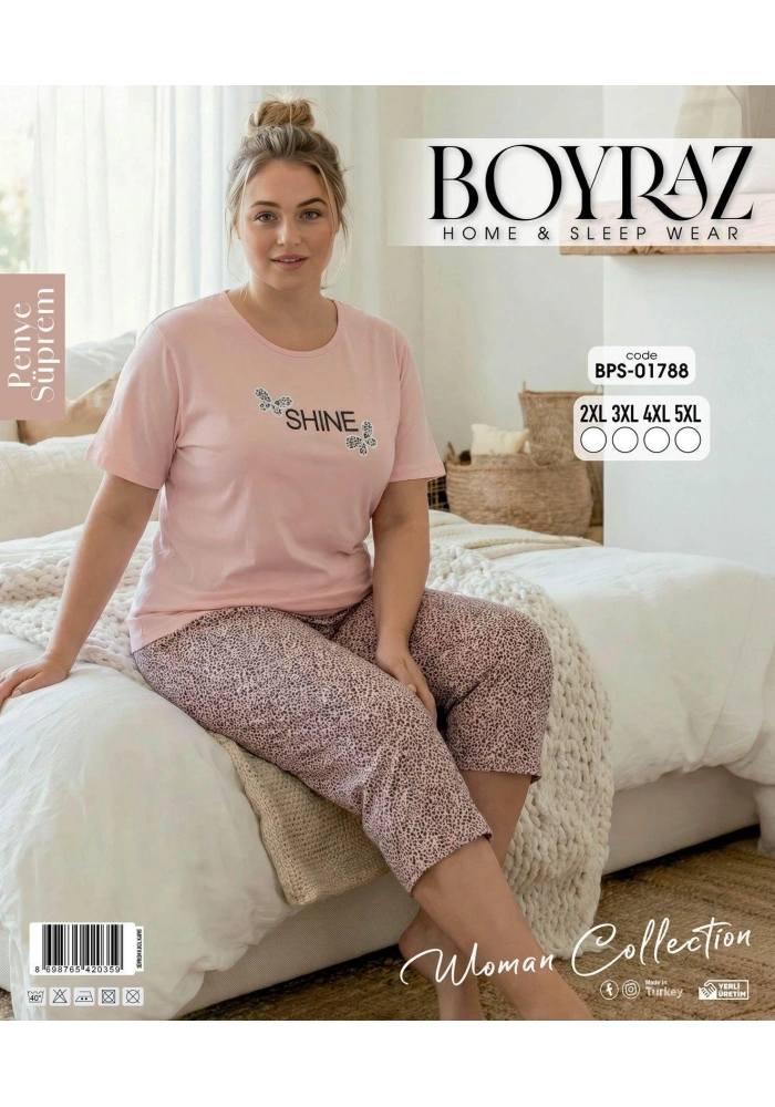 Boyraz BPS-01788  Kadın Battal Kısa Kol Kapri Takım