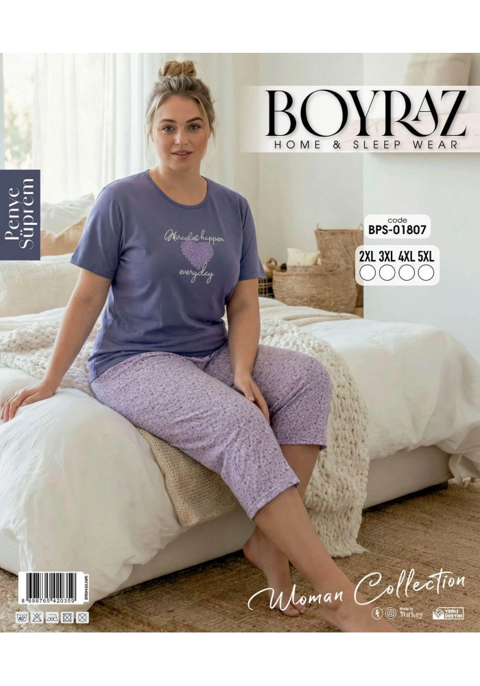 Boyraz BPS-01807  Kadın Battal Kısa Kol Kapri Takım