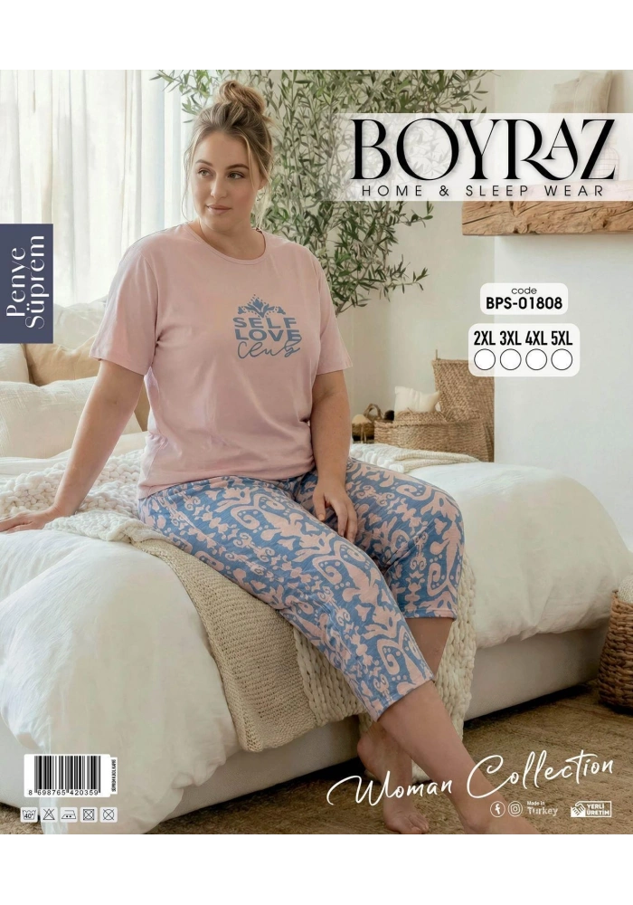 Boyraz BPS-01808  Kadın Battal Kısa Kol Kapri Takım