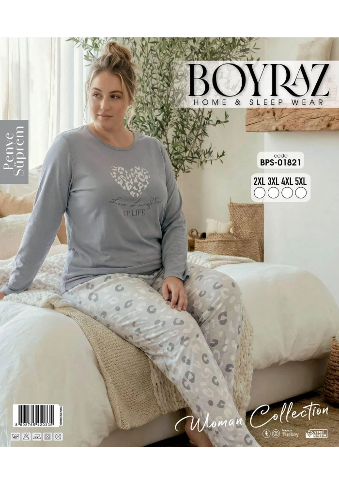 Boyraz BPS-01821 Kadın Battal  Uzun Kollu Pijama Takımı