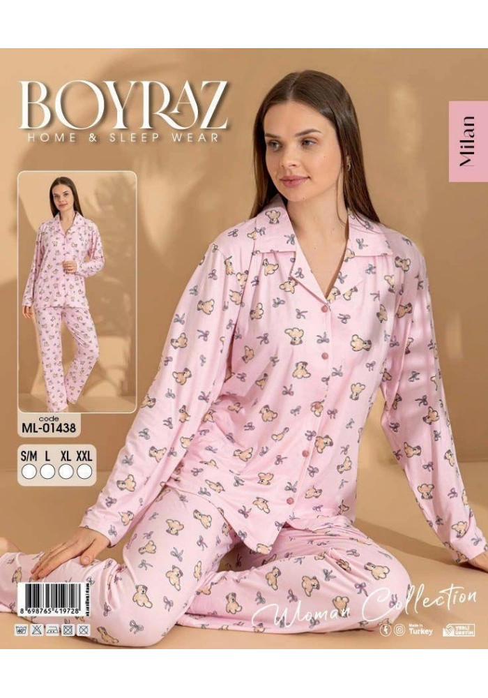 Boyraz ML-01438 Kadın Uzun Kol Boydan Düğmeli Pijama Takımı